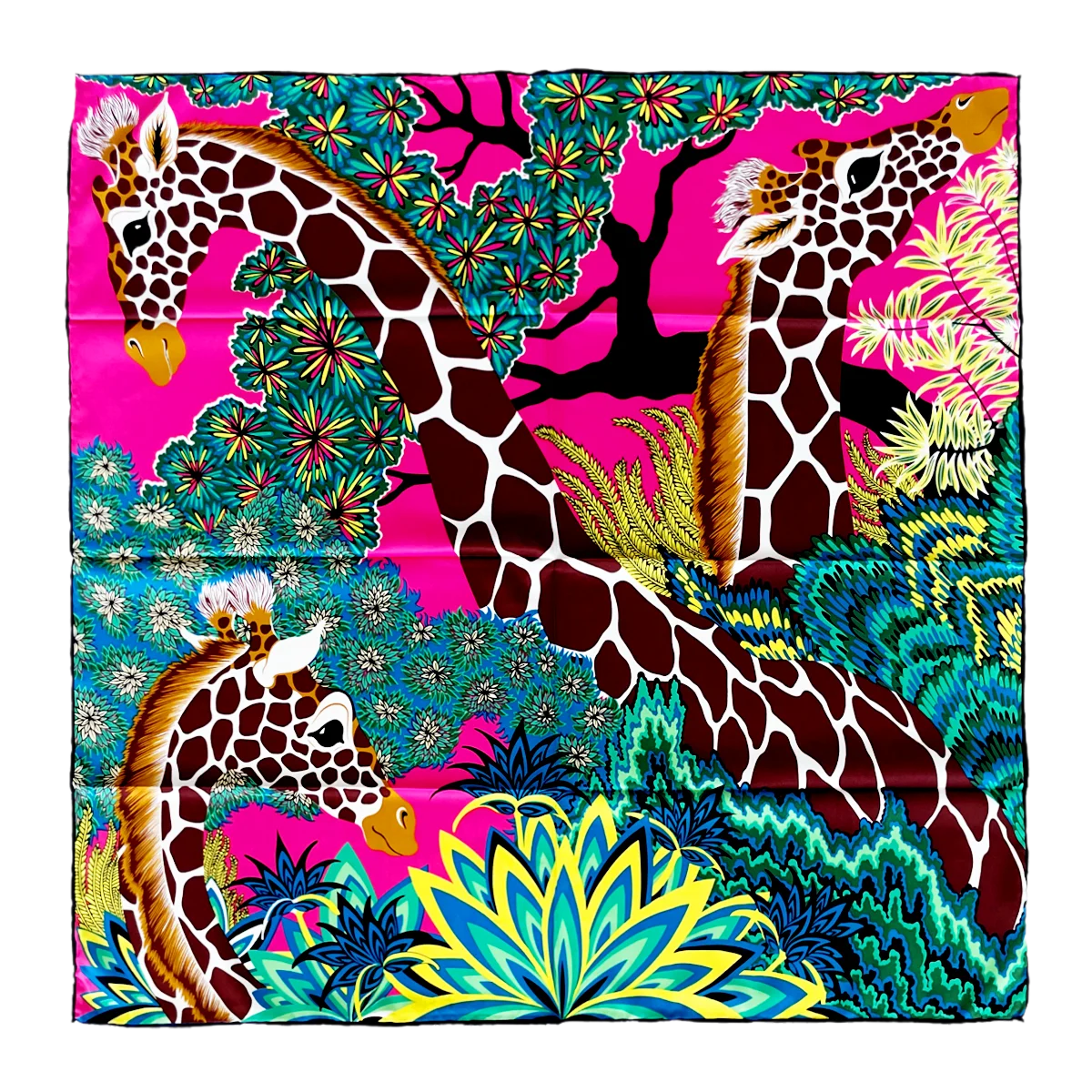 giraffe Print Square Twill Silk Scarf Scarfs Handmade Rolled-Edges Shawls Lady Neck Belt Scarves Accessories Lady Christmas Gift