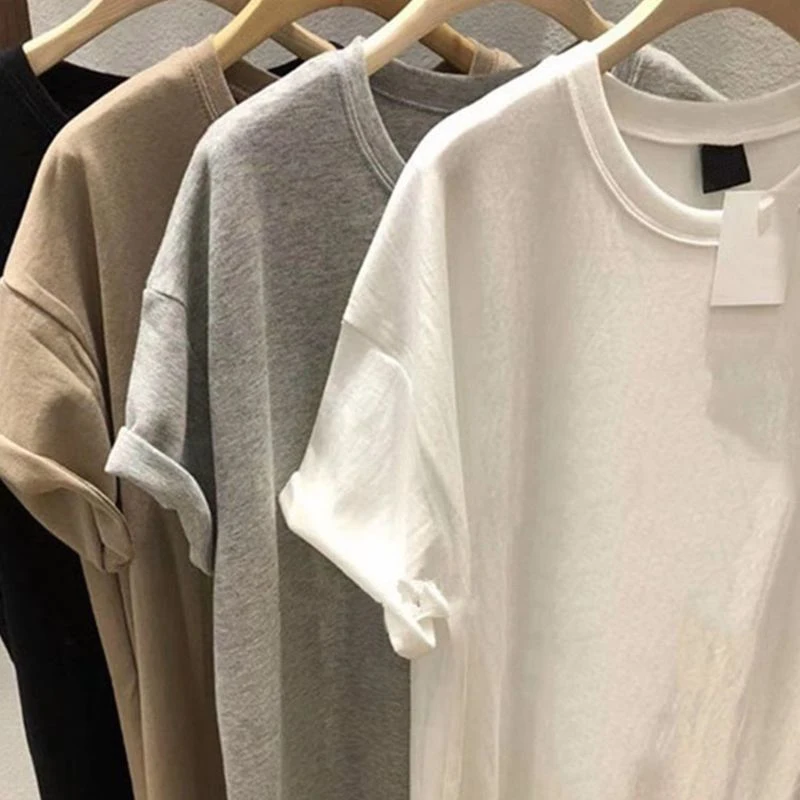 

Plus Size plus Size Women's round Ne ort Sve T-irt Dr Summer Loose Knee-Length Casual Pure Color Fem Faion Dr