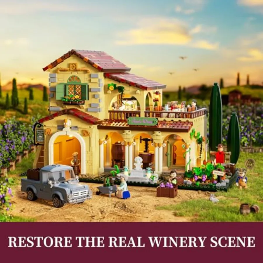 Farm VineyardEstate Lighting BuildingBricksSet 2800 Pcs Winery Chateau House Collection LED Light Wine Cottage Model Display Se