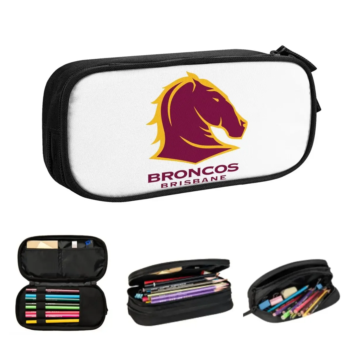 

Broncos-Brisbane City Pencil Cases Large Storage Pen Bags Pen Box Pencil Pouch For Boys Girls Students Stationery School Office