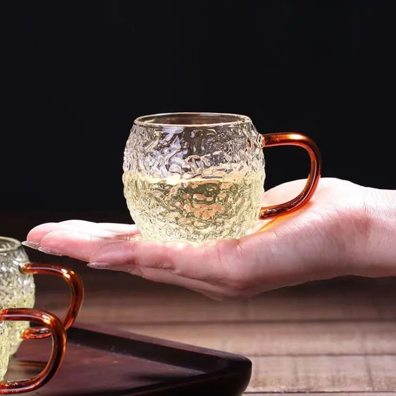 Japanese style heat-resistant 6-piece set, high temperature explosion-proof hammering glass tea cup, borosilicate cup, kitchen
