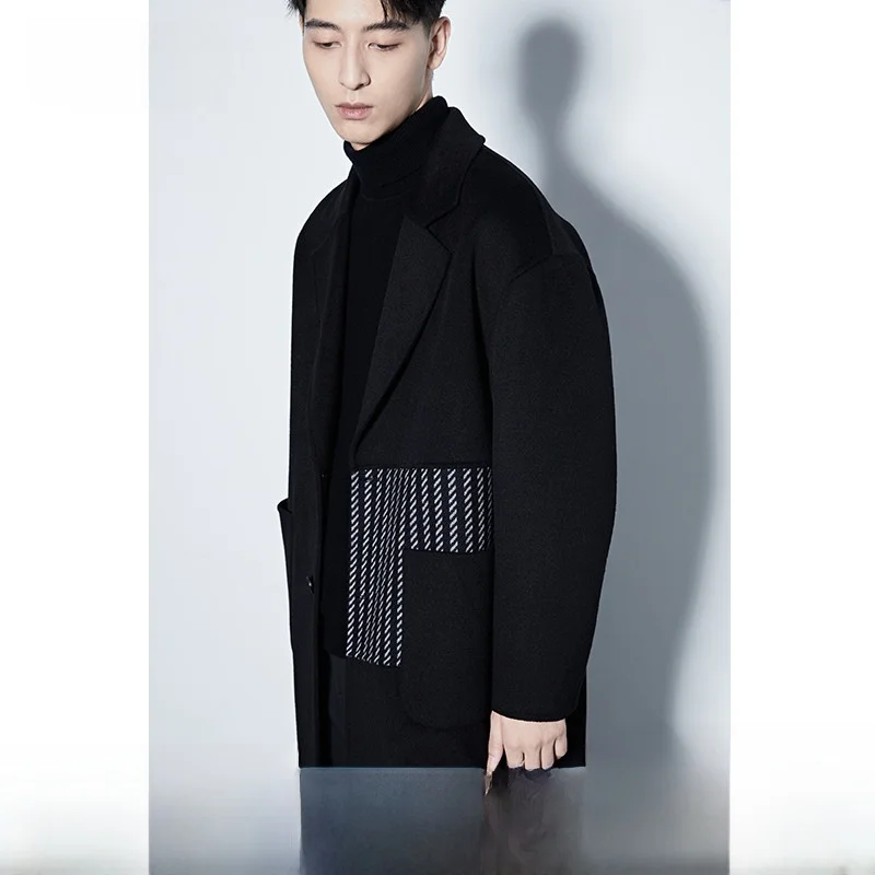

Двустороннее шерстяное пальто-камео для мужчин: зимнее, модное, повседневное, свободного кроя, средней длины, в корейском стиле, из овчины