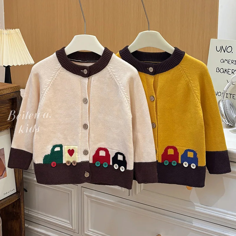 

Детский осенний вязаный кардиган для девочек, хлопковый жаккардовый свитер для маленьких девочек, пальто, корейское пальто с открытой строчкой для маленьких девочек