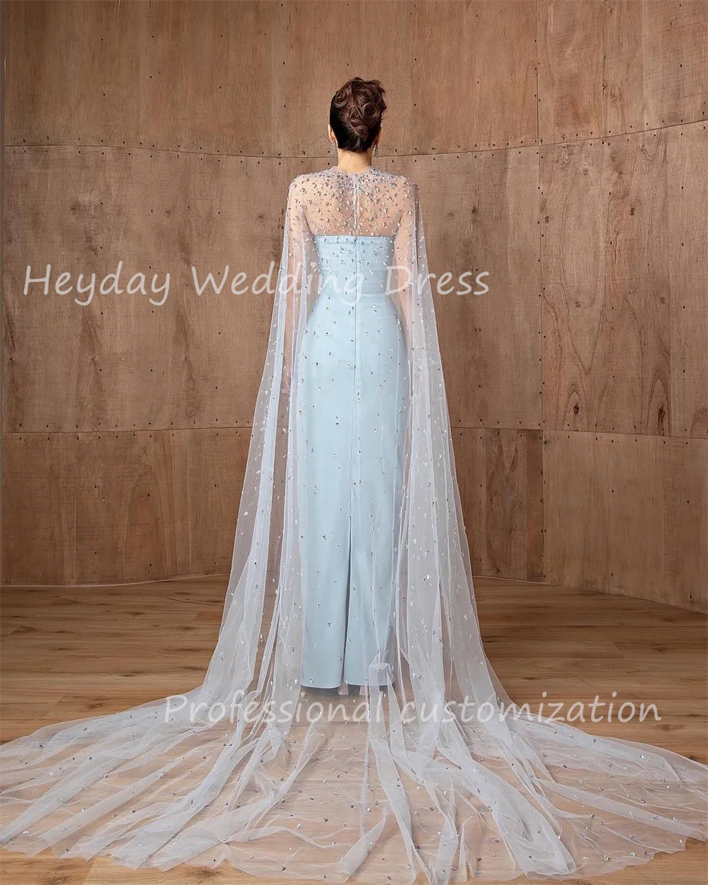 Heyday ชุดสวยที่กําหนดเองคอวี Ruched ตรง Crepe ชุดราตรีอย่างเป็นทางการพร้อมแยกชั้นความยาวชุดปาร์ตี้สําหรับผู้หญิง