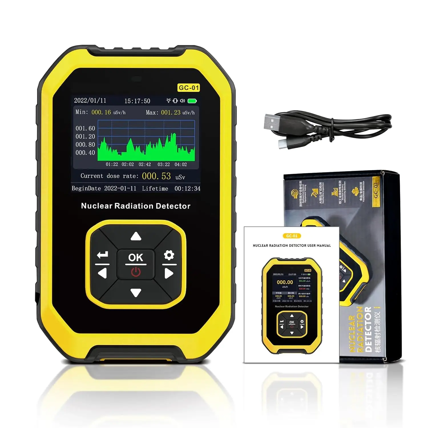 Nuclear Radiation Detector Geiger Counter, Radiation Dosimeter Portable Beta Gamma X-ray Rechargeable Radiation Meter with LCD