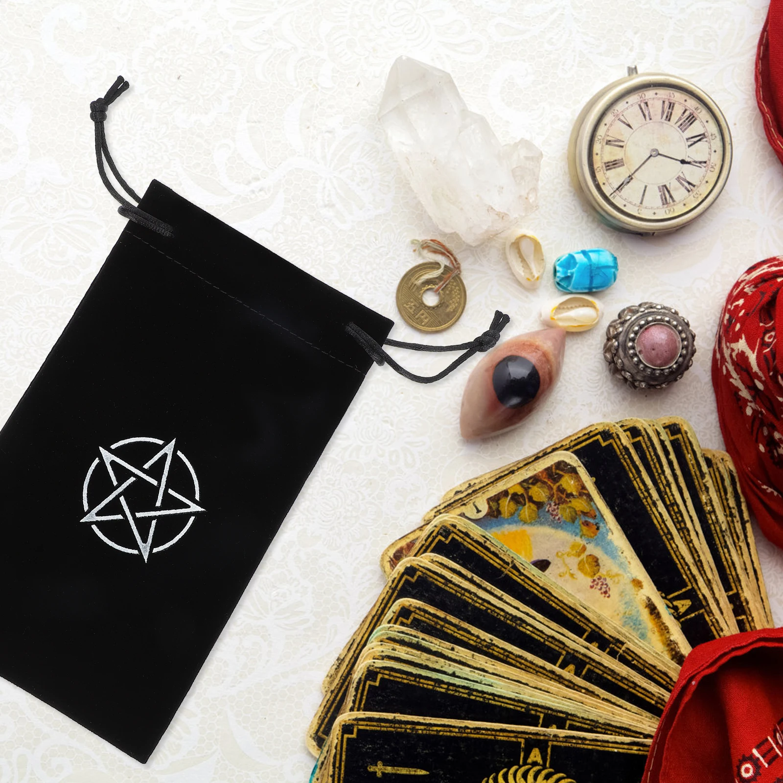 

2 Pcs Tarot Storage Bag Cloth Container Holder Pentacle Pattern Organizer Drawstring
