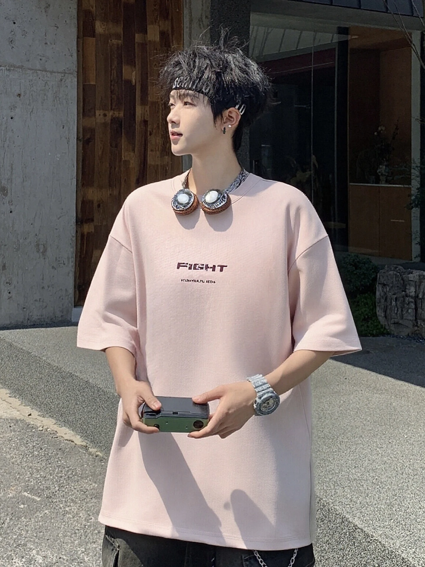 ボーイズカジュアルルーズ半袖tシャツ香港風プリント綿ポリエステル混紡サマーウェア新作ティーンエイジャーファッショントップス