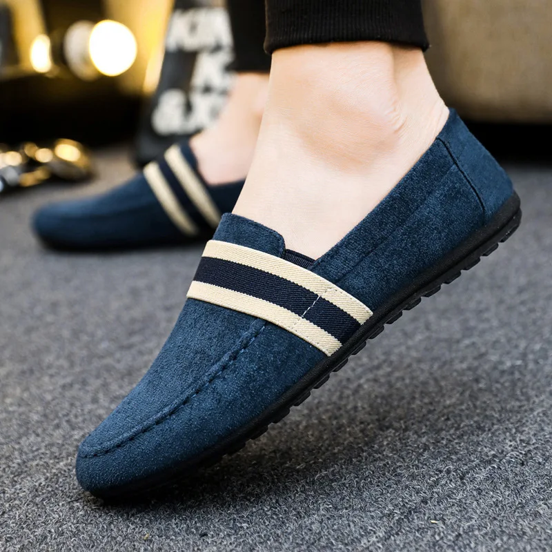 รองเท้าผู้ชายสีดำสีน้ำเงิน Loafers Slip บนรองเท้าผู้ชาย Adulto ขับรถ Moccasin นุ่มสบายๆรองเท้าผู้ชายรองเท้าผ้าใบรองเท้า