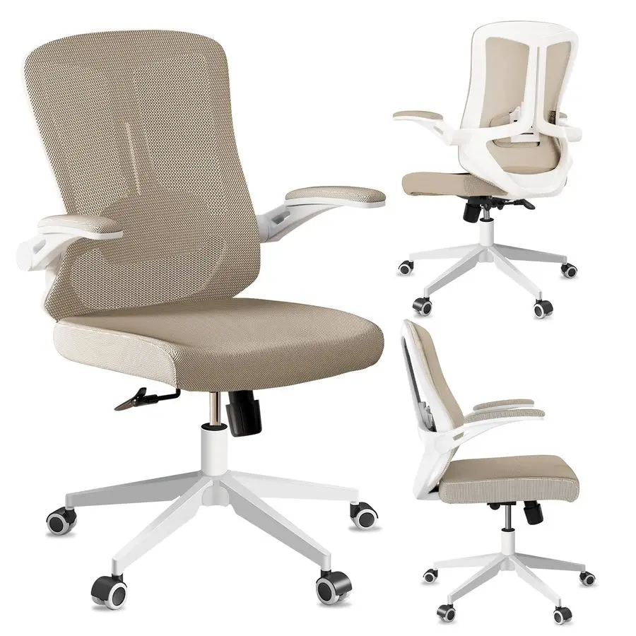 

Стул, эргономичное комфортное кресло для домашнего стола, игровое кресло со средней спинкой и колесами, регулируемая высота, поясничная поддержка, откидной подлокотник w