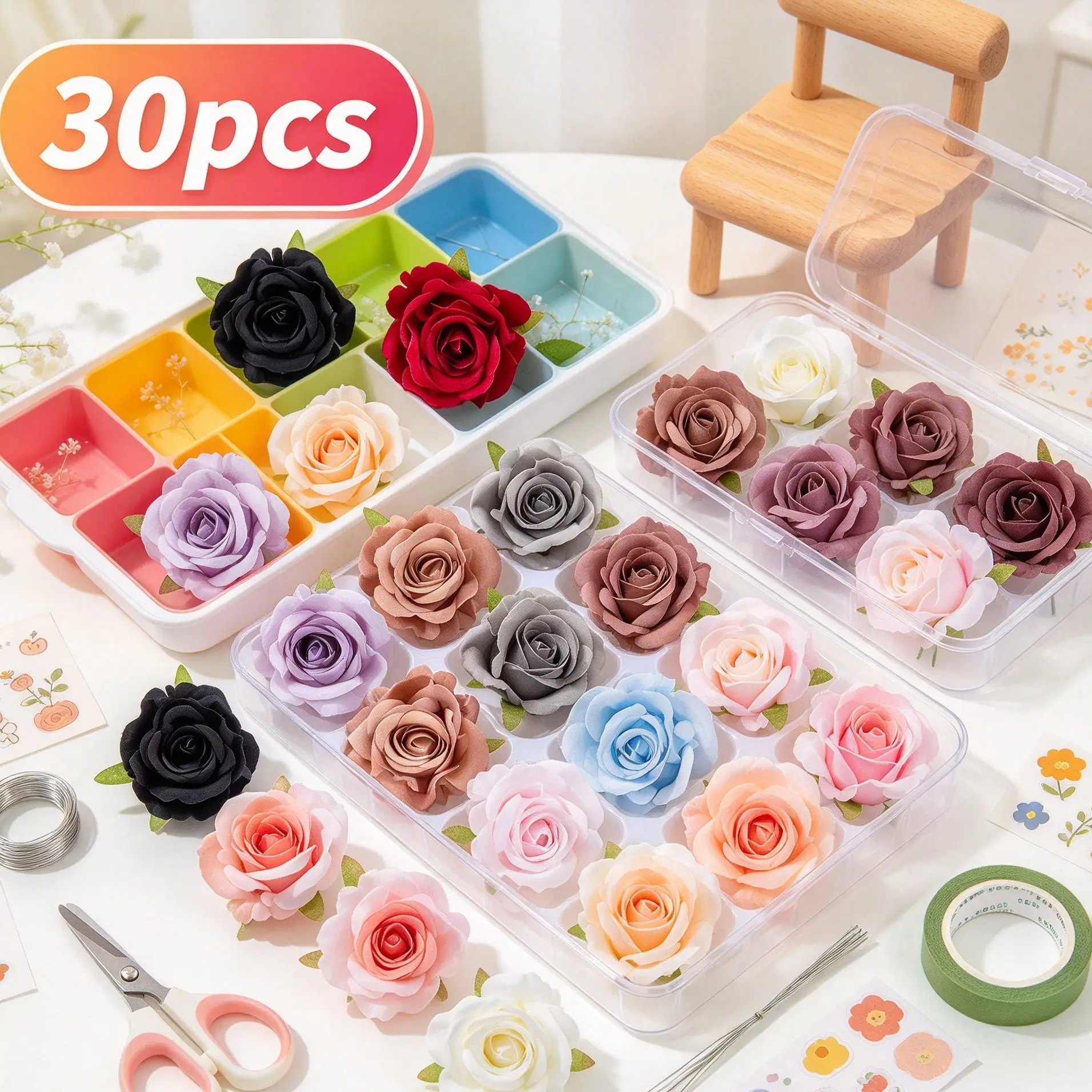 10/30 pièces de fleurs artificielles, roses blanches, pour scrapbooking, mariage, décoration de table, de jardin, d'arche, de maison, cadeaux de fêtes, boîte à bonbons, bricolage.