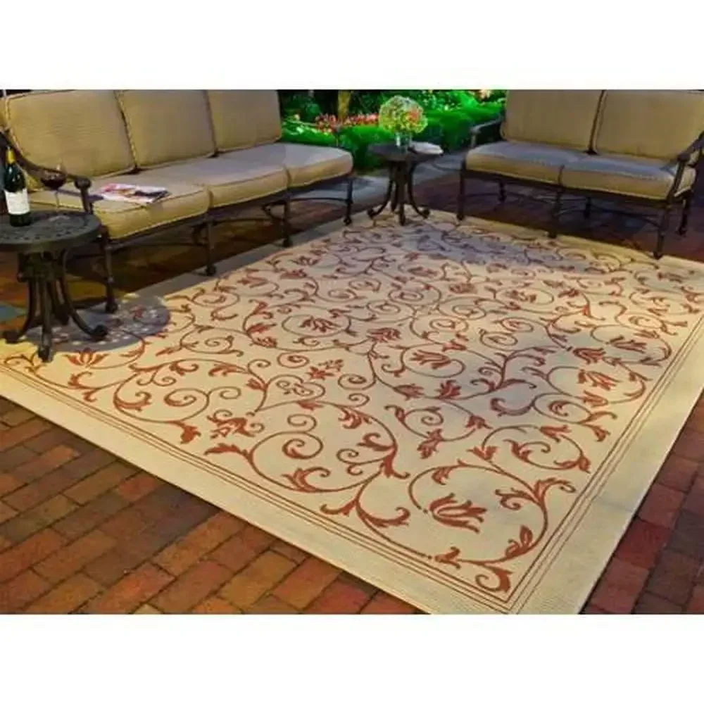 Outdoor Scroll Non-Shedding Area Rug Stain Weather & UV Resistant Kid & Pet-Friendly Durable Easy Cleaning Patio Deck Rug