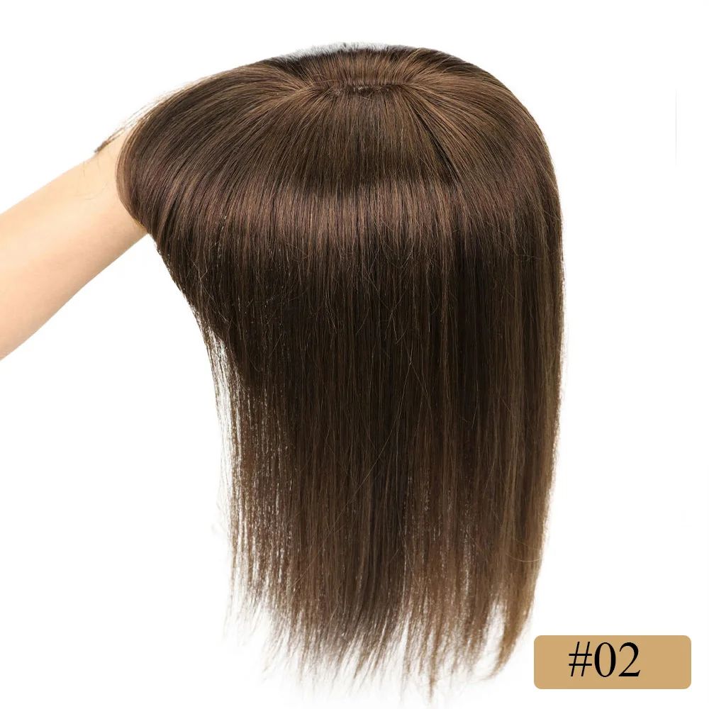 luxy beauty 8x12cm Echthaar Topper mit Pony Frauen natürliche schwarze braune Highlights blonde Haut Kopfhaut Clip in Topper Haarteile Echthaar 8