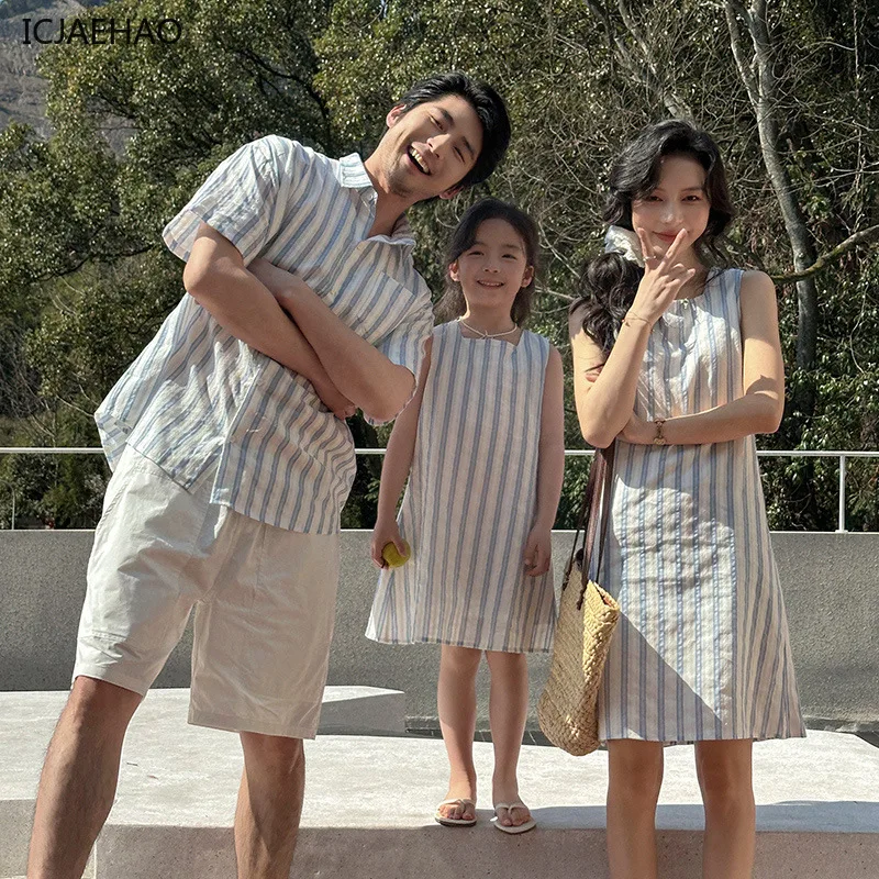 2025 Matching Striped Tank Tops And Dresses Family Cotton Outfit Collection For Summer Time Comfortable Set For Boys And Girls