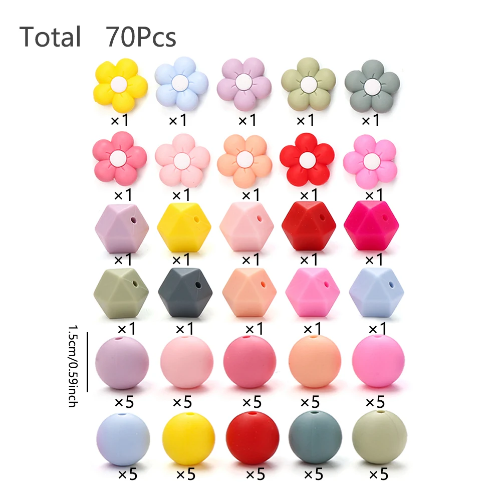 70 قطعة الطفل سيليكون عضاضة الخرز الملونة زهرة اليانسون جولة الخرز مجموعة DIY بها بنفسك الطفل سوار قلادة مصاصة سلسلة صنع