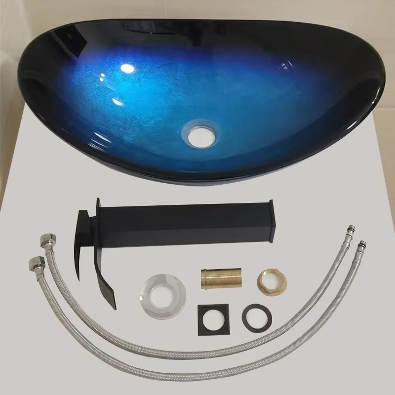 Bathroom Sinks Bathroom Wash Basin Hotel Washroom Countertop Sink Basin With Tap Blue Oval Vessel Sinks Above Counter Basin