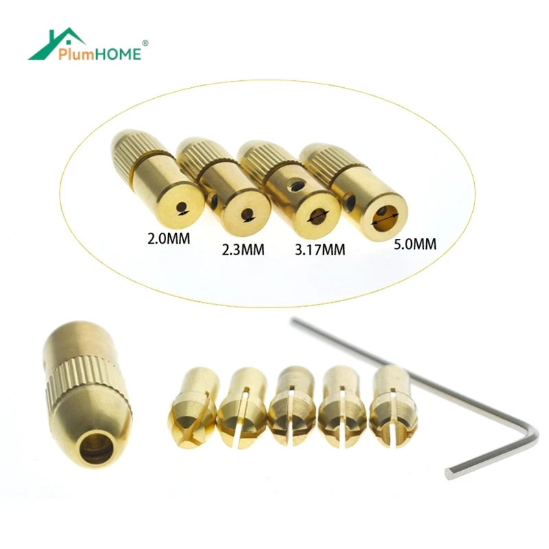 7pcs-12pcs Brass Mini Drill Chuck Adapter Micro Collet Shaft Drill Bit Set 2-5mm Fit Nut for Rotary Power Tools