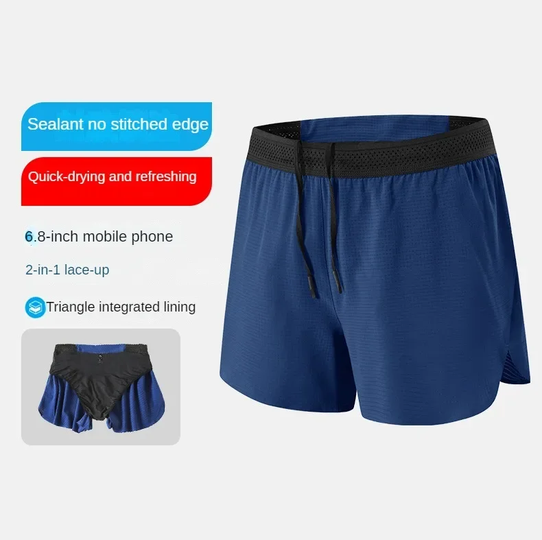 Men Double-deck Training Short Pant  2 in 1 Loose Fitness Gym Sports Shorts Beach Homme Clothing Jogging Marathon Running Shorts