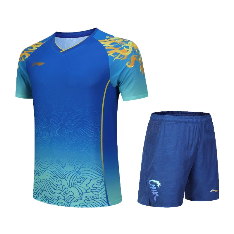 2025 جديد تنس الطاولة ملابس رياضية الريشة قصيرة الأكمام بدلة المنافسة تنفس التجفيف السريع العرق ماصة تي شيرت