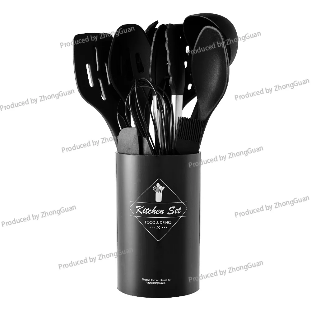 

Stainless Steel Hollow Tube Handle Cooking Spoon Silicone Kitchenware Set 14-piece Set, Kitchen Tools 14-piece Set