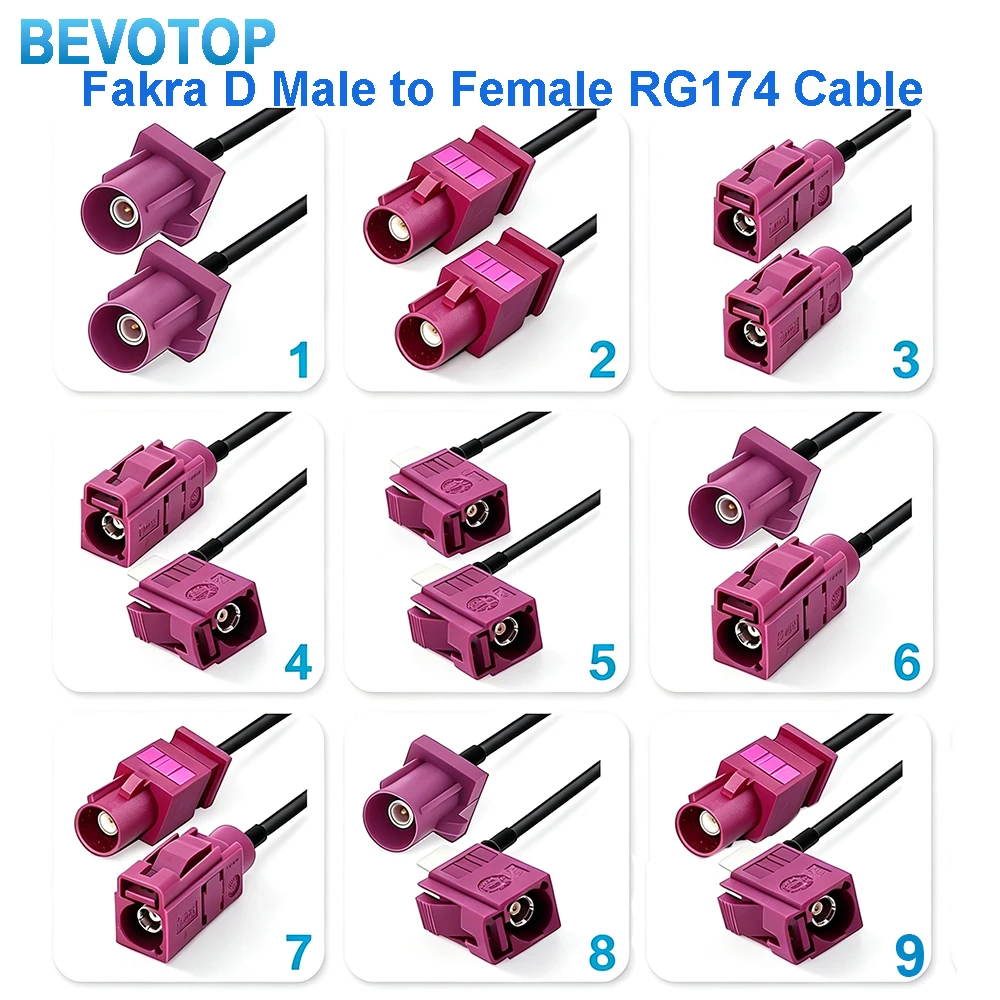 RAL4004 Fakra D Bordeaux Purple Fakra D Code Male/Female Connector RG174 Pigtail for GSM RF Coaxia Extension Cable Fakra Jumper