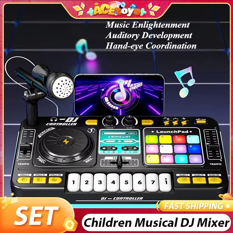 Giradischi DJ per bambini Stabile senza fili con microfono Mixer musicale DJ leggero Giocattoli educativi multifunzionali per bambini