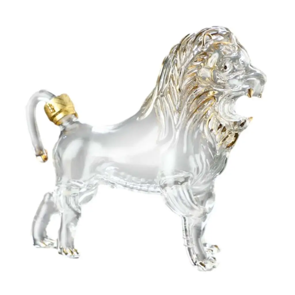 Creative Lion Animal Whisky Decanter Hand Blown Glass Carafe for Wine Home Bar Entertaining Set