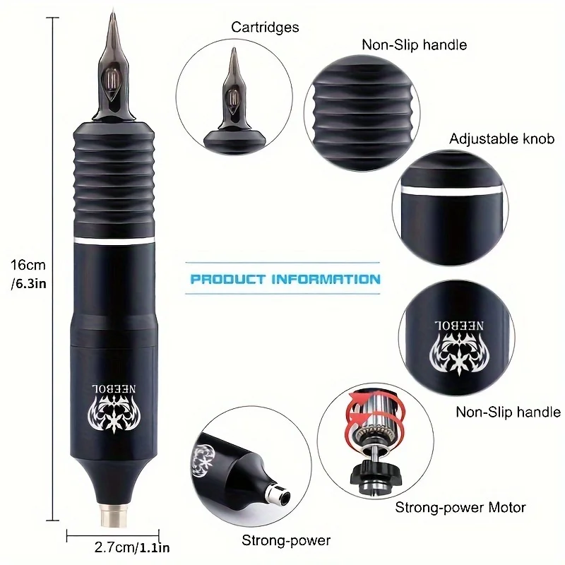 Tattoo Kit Wireless Tattoo Pen with 1300mAh Power Supply LED Display Premium Cartridge Needles Perfect for Pros Beginners