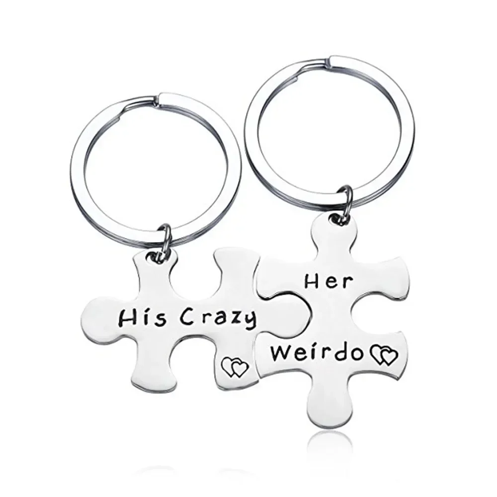 Charm Couple Puzzle Keychain Pendant Valentine's Day Gift Boyfriend Girlfriend Husband Wife Gift Key Chain His Crazy Her Weirdo