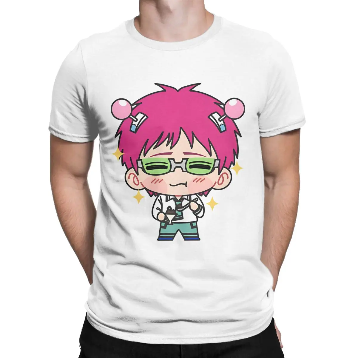 Men's T-Shirts Saiki Kusuo Leisure Pure Cotton Tee Shirt Short Sleeve Anime Weeb Otaku T Shirt Round Neck Tops Plus Size