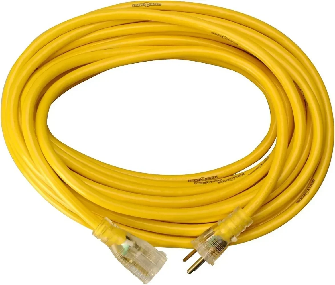 13 Amp Premium SJTW 100' (30.5M) Extension Cord with Grounded (3 Prong) Lighted Receptacle End, 100 Foot, Yellow