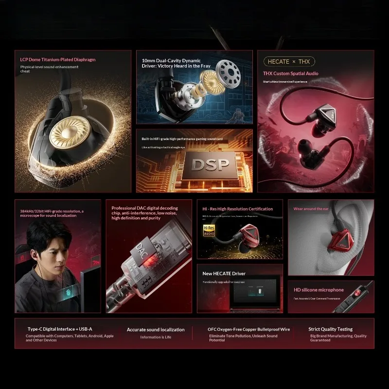 Edifier for  HECATE Hunter S Wired In Ear Gaming Earphone Type C Built In DAC THX Spatial Hi Res Headset for PC E-Sports Setup
