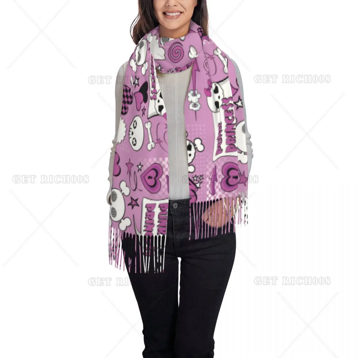 Y2K الأرجواني الجمجمة وشاح للنساء الشتاء وشاح هدايا للفتيات خفيفة الوزن المطبوعة الأوشحة خريف شتاء باشميناس