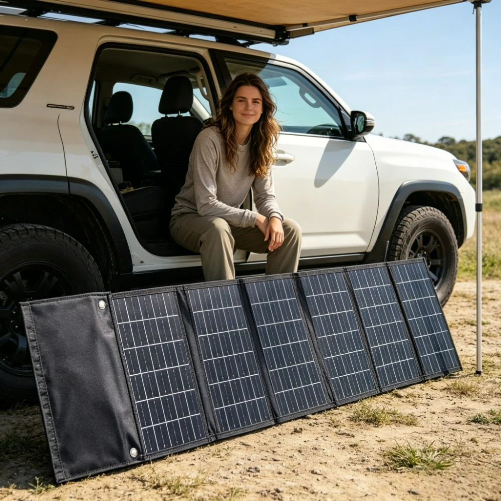 

Dual Output USB DC 90W 50W Foldable Solar Panel Portable Waterproof ETFE Solar Charger For Outdoor Hiking Camping Cycling