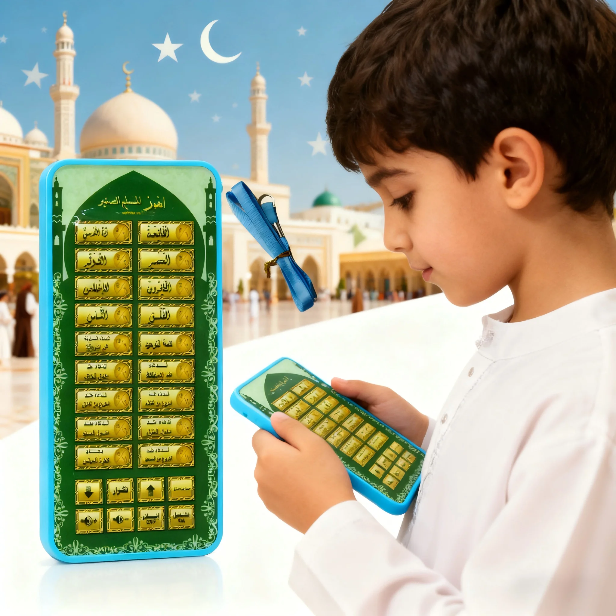 Przenośny tablet z Koranem, zabawka edukacyjna dla dzieci z arabskim nagrywaniem, gadżet do nauki modlitw muzułmańskich do użytku w domu i w podróży.