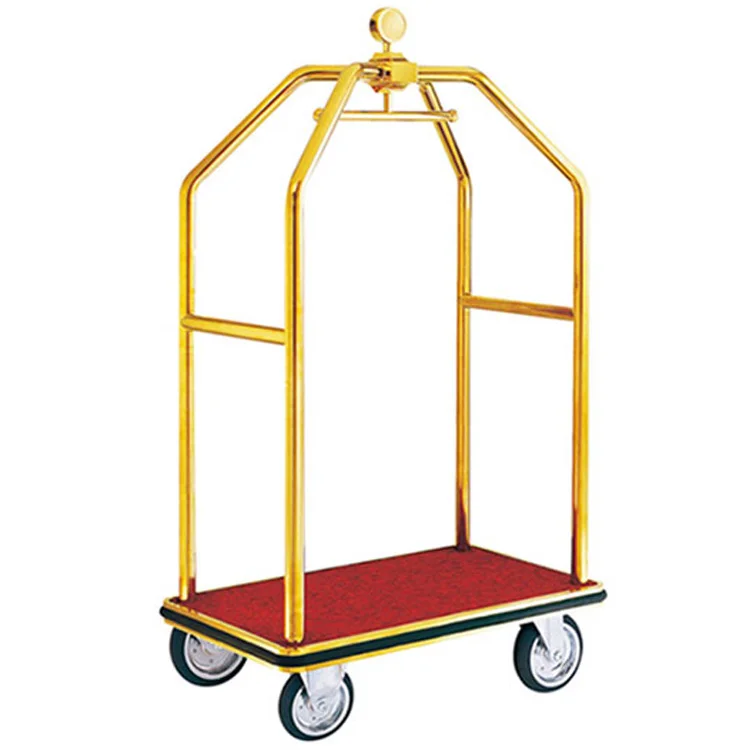 

Custom Stainless Steel Birdcage Supplies 5 Star Trolleys Bellman Cart Gold Service Hotel Luggage Trolley For Room