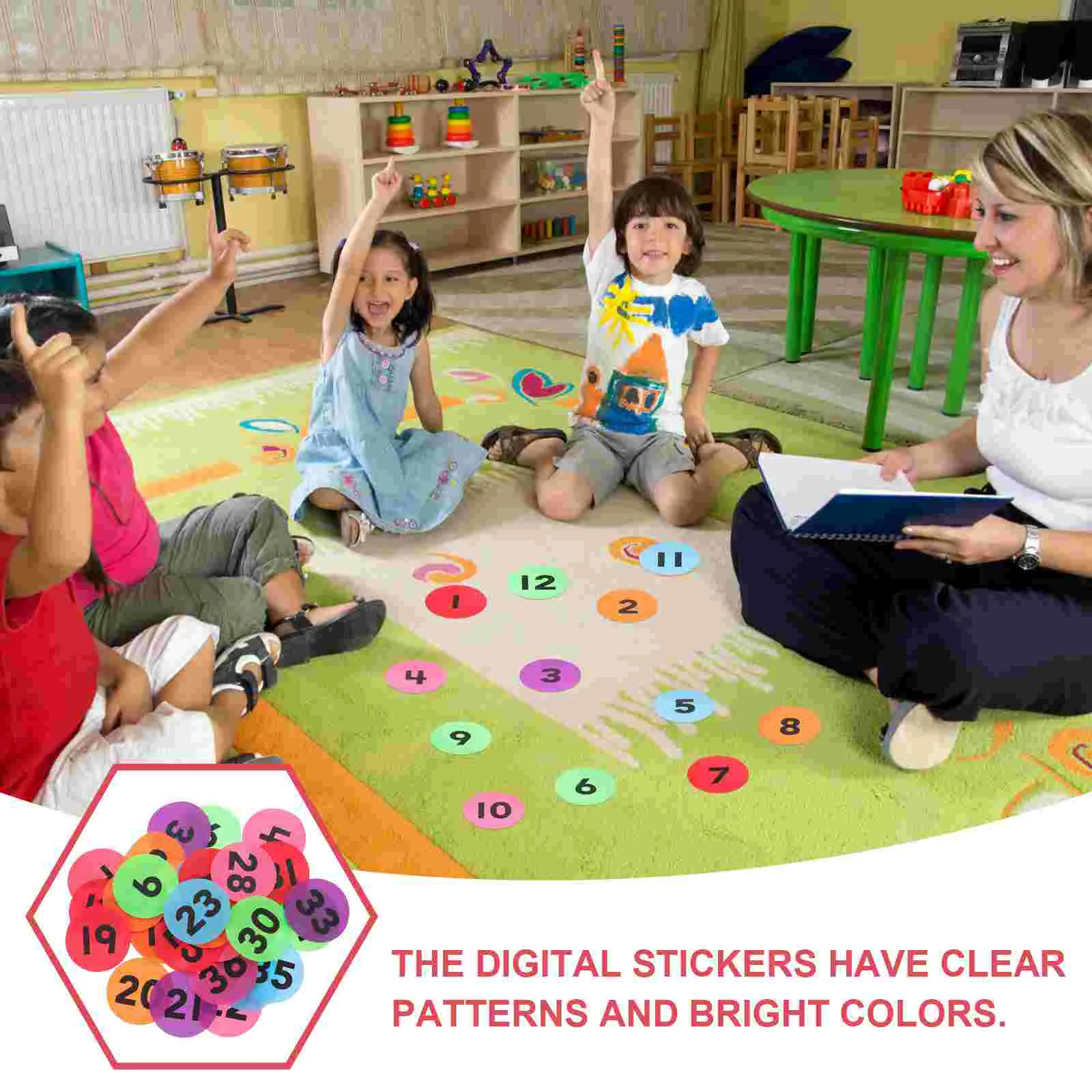 Numbered Stickers Carpet Markers Round Area Rug Line up Spots for Classroom Floor