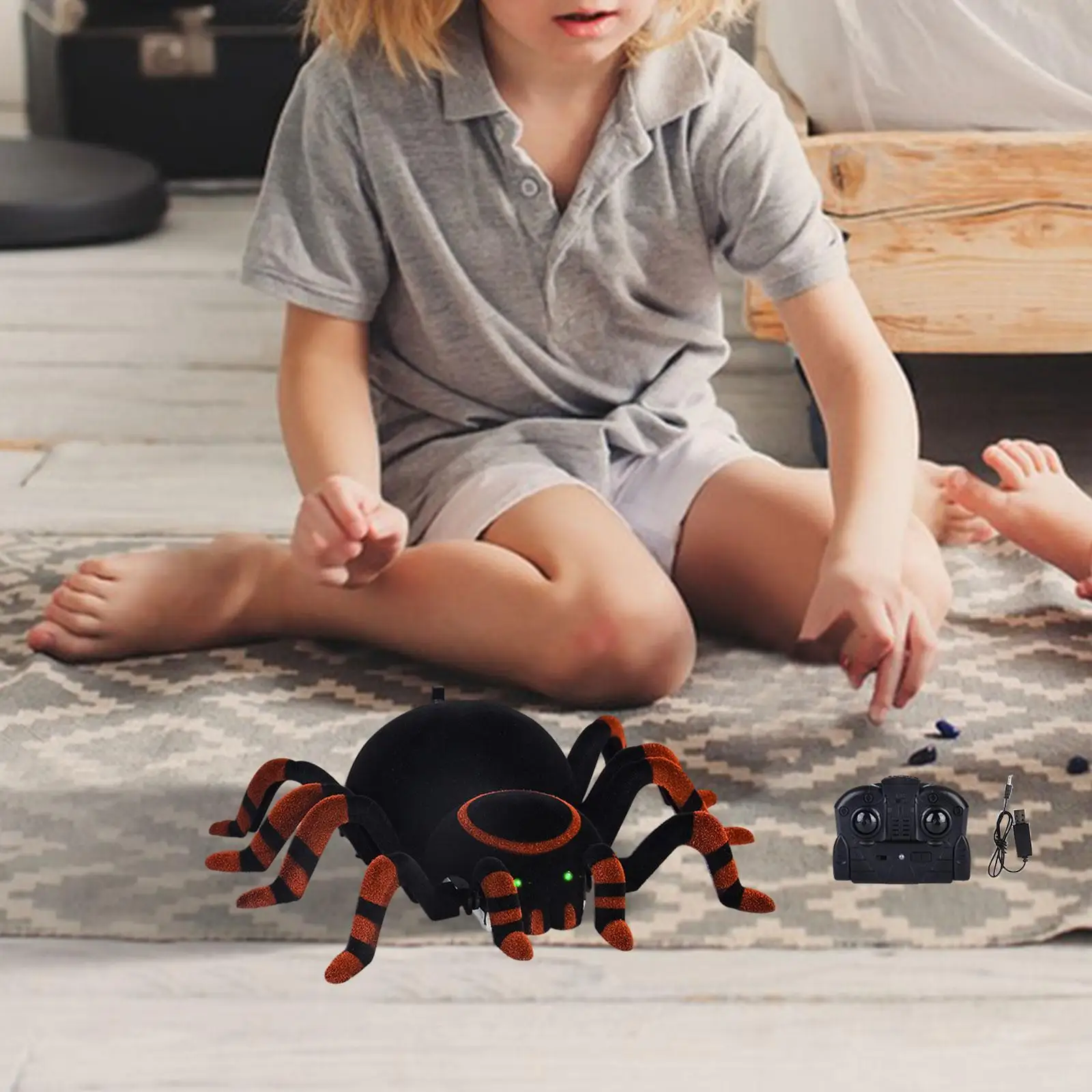 RC Crawling Spider Toy Interactive Toy Realistic Scare Toy with Charging Cable Sound and Light for Kids Toddlers Children Gift