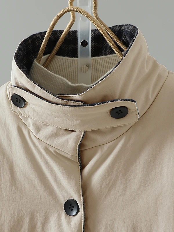 Coreano Sle Plaid Thiened Cotton Jaet Donna Inverno Caldo Colletto alla coreana Capispalla Lungo Sve Vestibilità regolare Bottone singolo