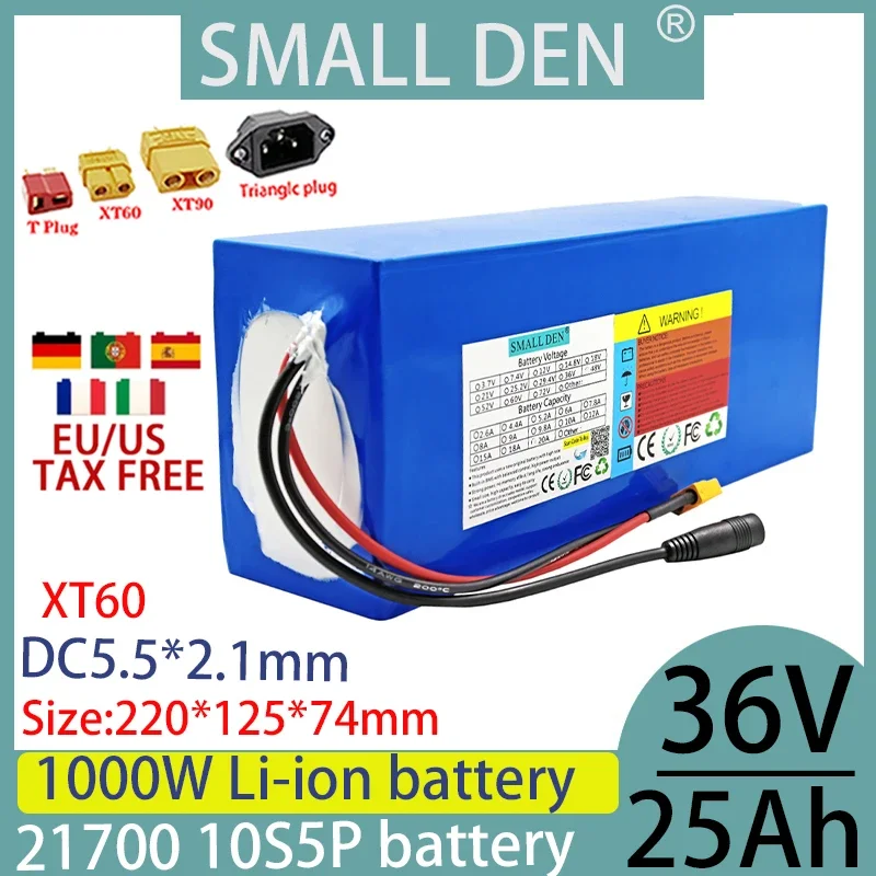 21700 10S5P lithium battery pack 36V 25ah 100-1000W high-power electric vehicle scooter motorcycle tricycle large capacity