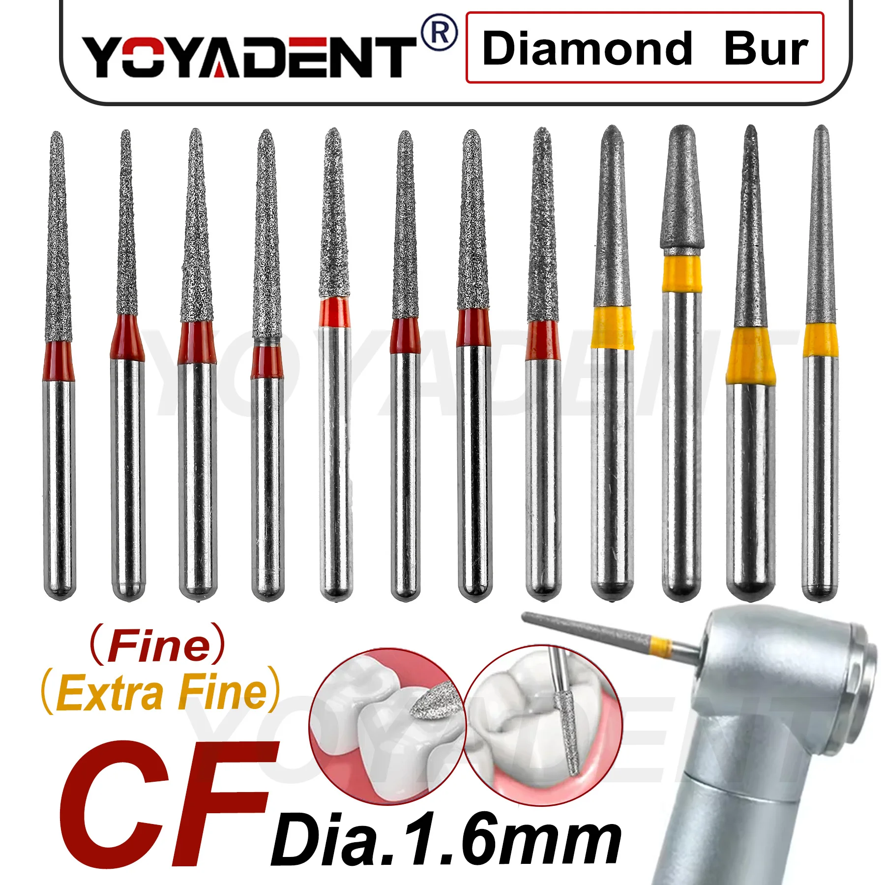 

Fine/Extra Fine Dental Diamond Burs For High Speed Handpiece Dentistry Strawberries Dia.1.6mm 10Pcs/Pack