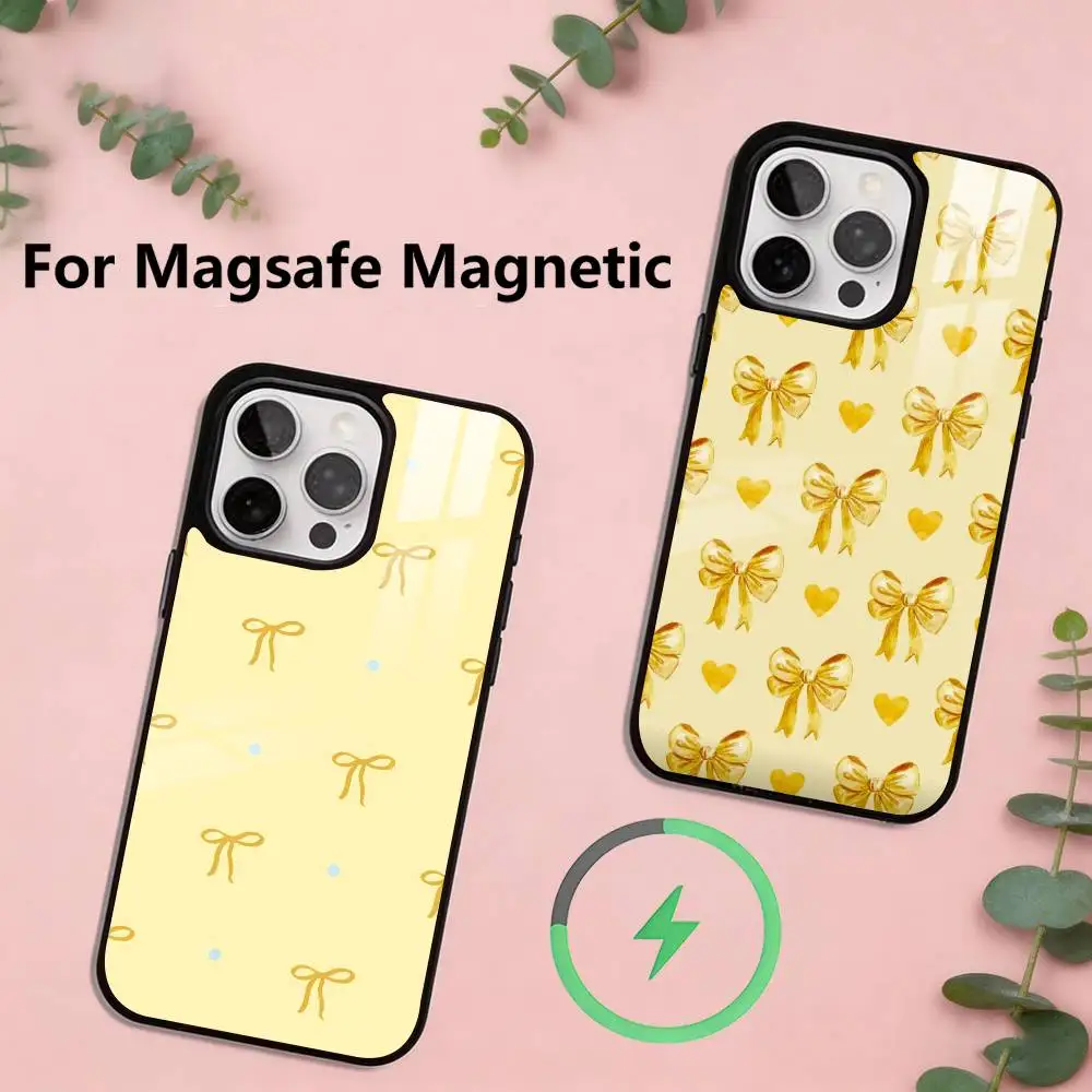 

Orange Bow Phone Case For iPhone17,16,15,14,13,12,11 Plus,Pro Magnetic For Magsafe Wireless Charging