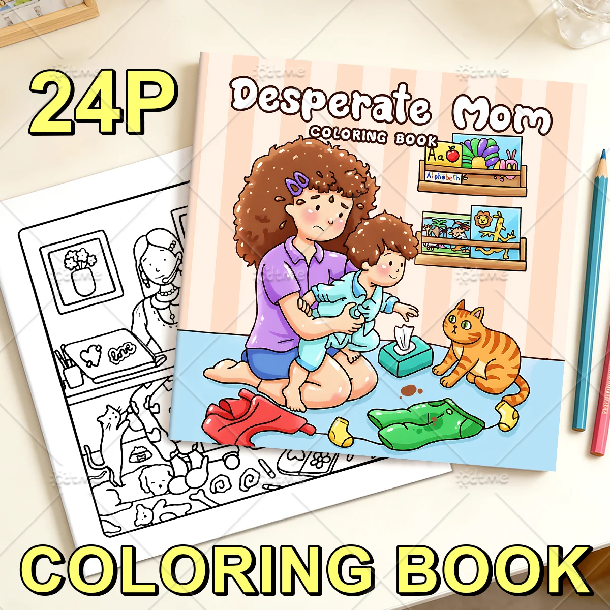 24 Pages Desperate Mom Daily Life Coloring Book for Adult | Colouring Book, Drawing Supplies for Christmas, Thanksgiving