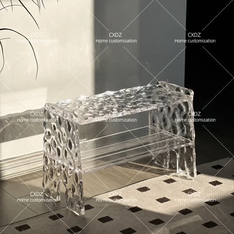 Modern Acrylic Shoe Changing Stool Corrugated Small Bench for Living Room Entrance Creative Home Entryway Footrest Seat