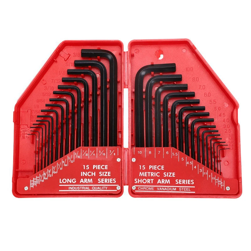 30 PCS Metric and Imperial Hexagonal Wrench Tool Set Chromium Vanadium Steel Hex Key Home Hand Tools Daily Repair 