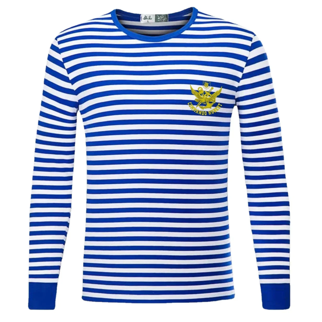 French Naval Special Forces Commando Hubert Sailor's Striped Shirt Polyester Cotton Long Sleeve Mens Stripe T-Shirt Telnyashka