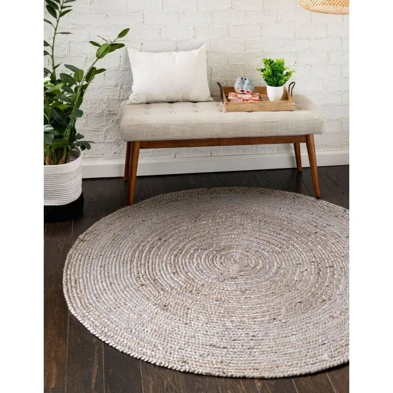 

Grey Rug 100% Natural Jute Braided Style Rug Reversible Rustic Look Kitchen Rug