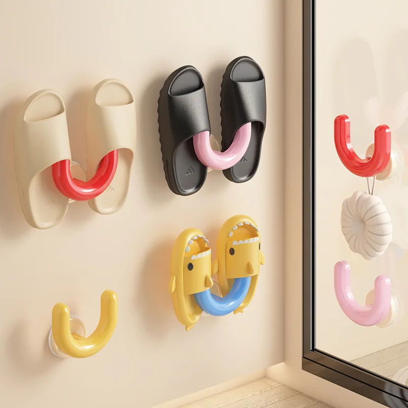 2Pcs Suction Cup Bathroom Hanging Rack No Drill Wall Mount Jewelry Hair Accessory Slipper Hook Organizer Back Of Toilet Door Sto
