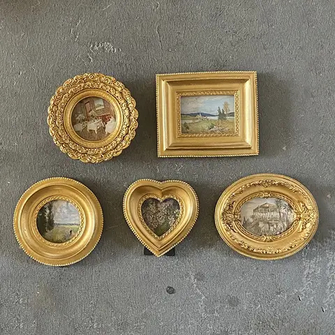 European Style Resin Gold Color Round Oval Heart Shape Photo Frame Photo Holder Desktop Picture Frame Wedding Home Decor
