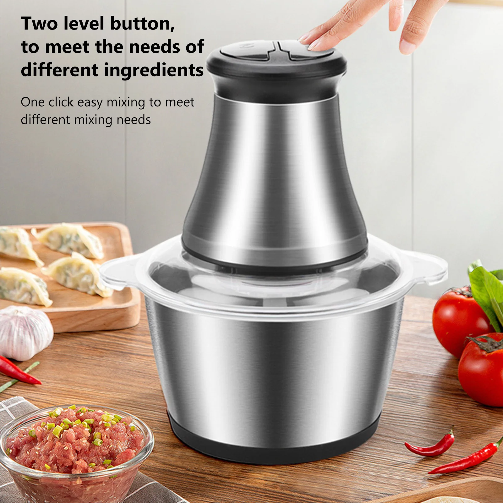 

2 Speeds 350W Stainless Steel 2L Capacity Electric Chopper Meat Grinder Mincer Food Processor Slicer