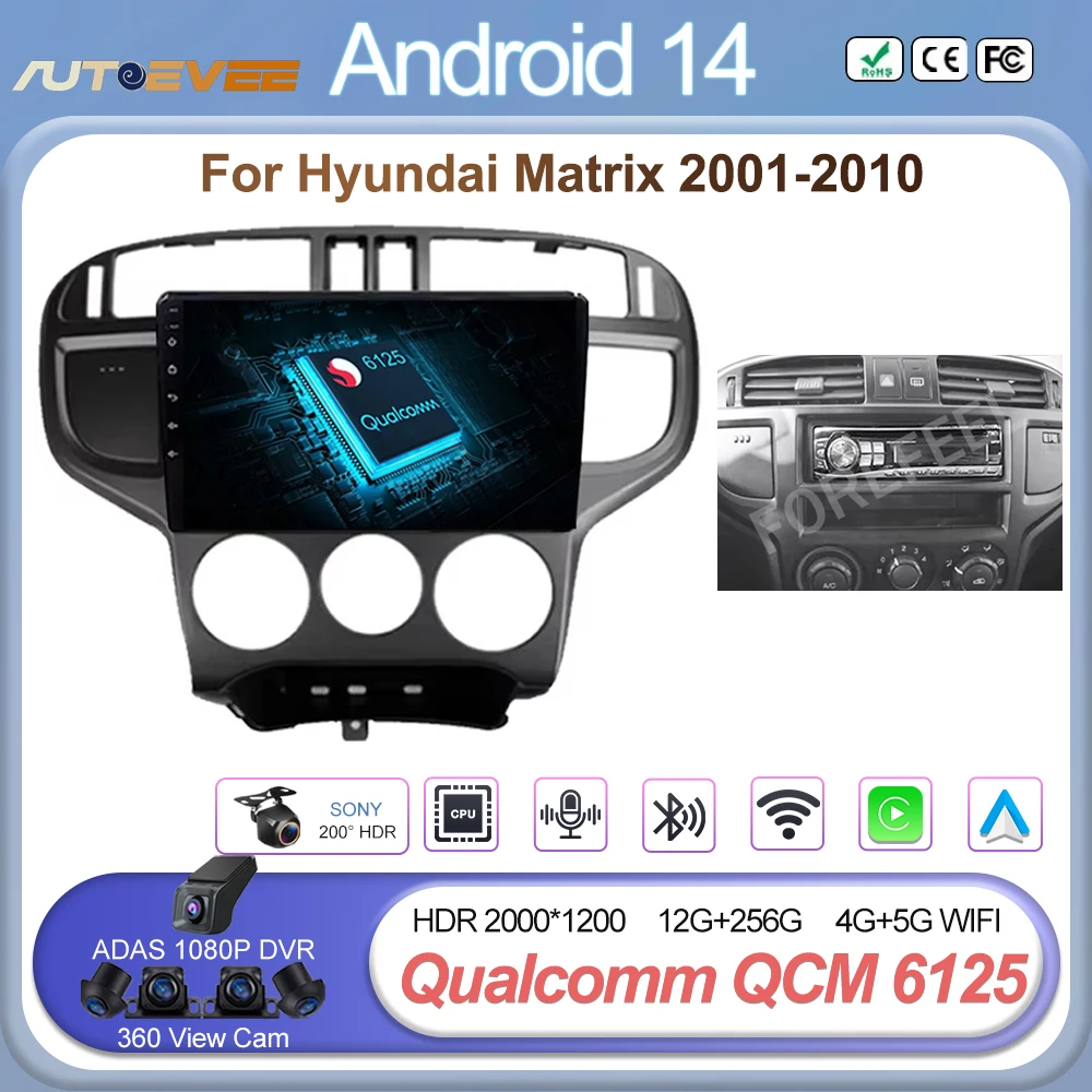 Android 14 For Hyundai Matrix 2001-2010 Multimedia Video Player Navigation GPS NO 2 Din Car Stereo Wireless Carplay 5G Wifi DSP